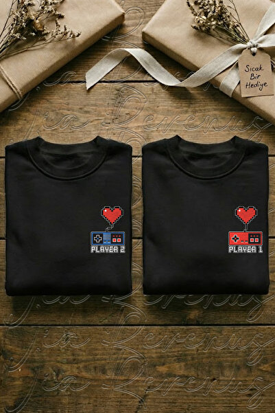 Vordevia Player 1 Player 2 cu imprimeu Unisex supradimensionat Swea cu gâtul ...