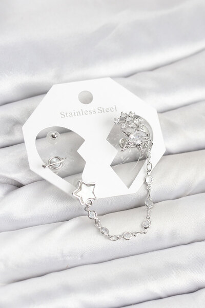 Skygo طقم أقراط على شكل نجمة من النحاس الفضي اللون - TJ-BKP11539