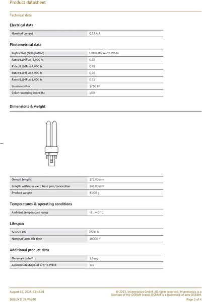 Osram Warm White 830 Compact Fluorescent Dulux - D/PLC/Biax D/Lynx D