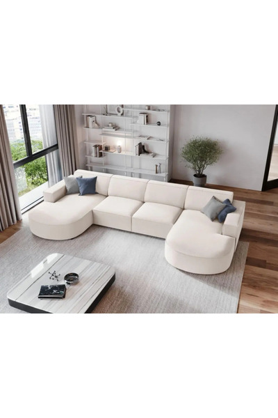 Palma homez أريكة مخملية كلاسيكية على شكل حرف U - 350×170×170×85×85 سم - بيج