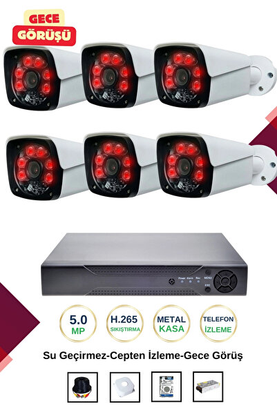 İrtech-6 Kameralı Güvenlik Kamera Seti Metal-Gece Görüşlü-Su Geçirmez-Tak Çalıştır G08