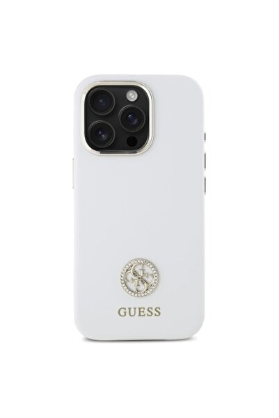 Guess 4G Strass Silicone Case for iPhone 16 Pro – White