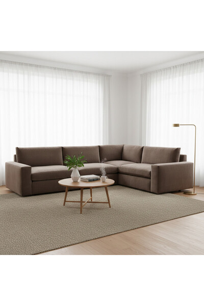 Palma homez أريكة فاخرة على شكل حرف L من مجموعة فيوجن - مخمل بني - 280×140×85 سم