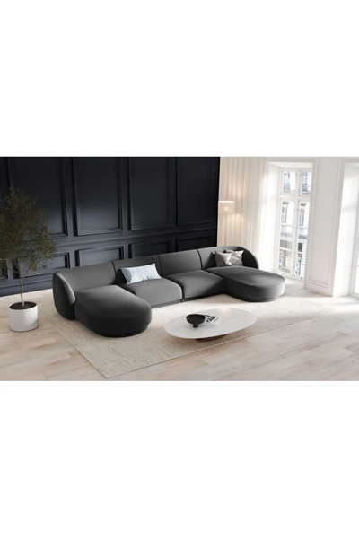 Palma homez | Plush U-Shape Velvet Sofa - 350x170x170x80x85 cm - Black