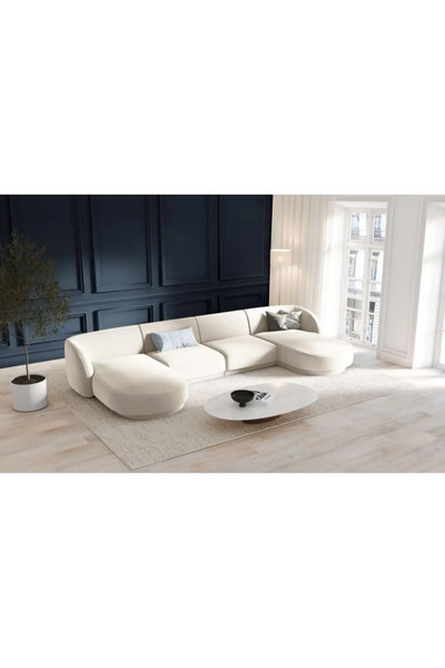 Palma homez | Plush U-Shape Velvet Sofa - 350x170x170x80x85 cm - White