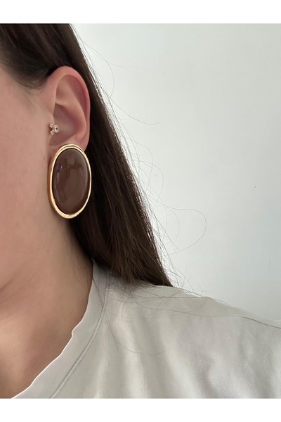 Charmist Çelik kahve oval küpe