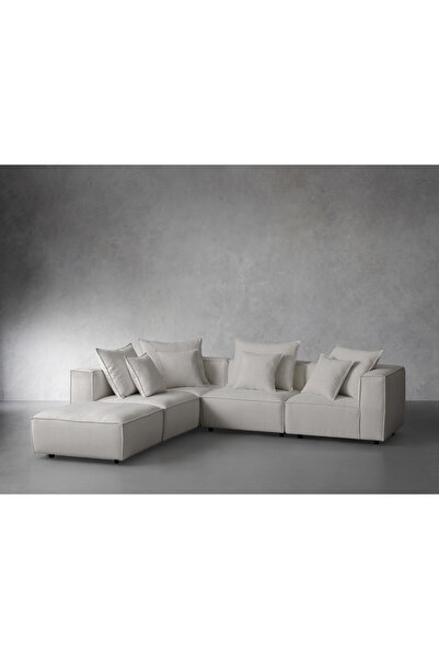 Palma homez روبال | كنبة زاوية حرف L كتان وخشب سويدي - ابيض - أرنورا - 250x25...