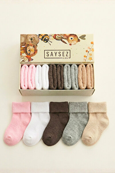 SAYSEZ جوارب للأطفال حديثي الولادة من القطن العضوي للجنسين مكونة من 5 قطع