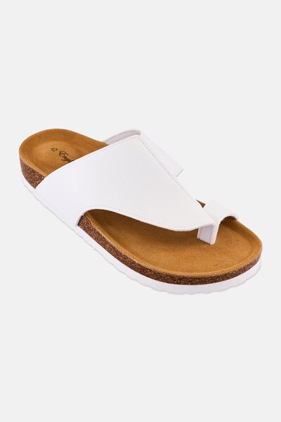 English Laundry Men Leather Slip On Cork Sandals, White