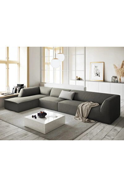 homejoyz | Sophisticated Symphony L-Shape Velvet Sofa - 280x200x70x80 cm - Gray