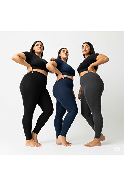 Tusebu Women's Plus Size High Waist Stretchy Leggings – Black/Navy/Grey