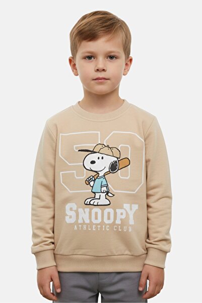 PEANUTS Toddlers Boy Long Sleeve Graphic Print Sweatshirt, Beige