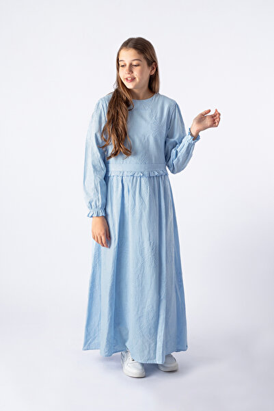 Pafim فستان مطرز للفتيات، فستان محتشم من القطن 100% مع تفاصيل كشكشة على الأكم...