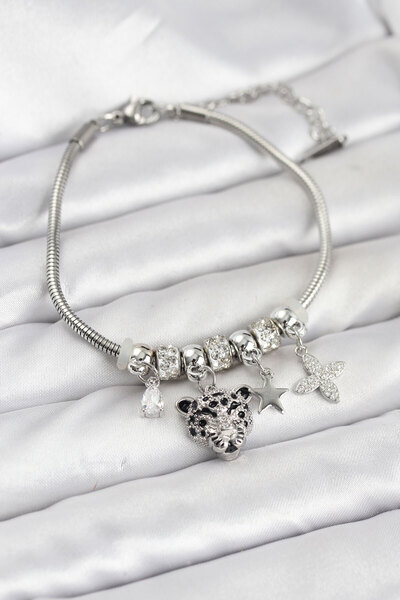 Skygo Brass Silver Color Tiger Model Charm Women's Bracelet - Tj-Bb8212