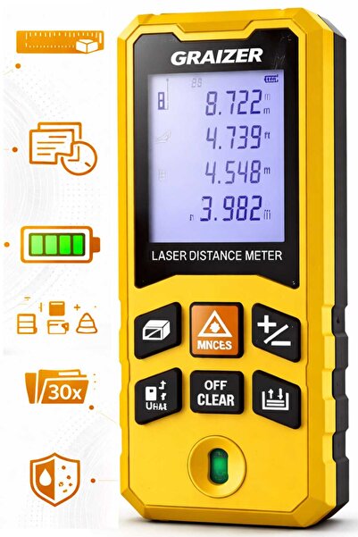 Graizer S 50 Metre Profesyonel Dijital Göstergeli Lazer Mesafe Ölçer Lazer Metre
