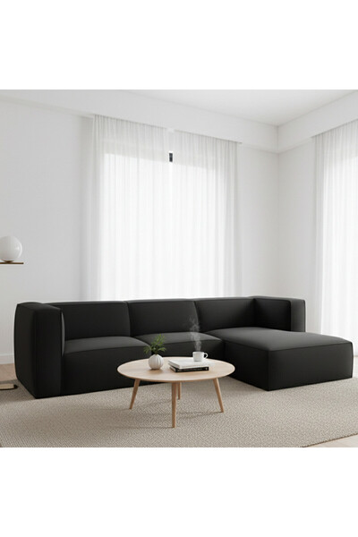 Palma homez | Luxe Fusion L-Shape Sofa – Black Velvet Fabric – 280×170×85 cm