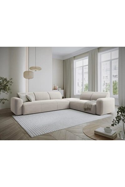 homejoyz أريكة على شكل حرف L - مخمل بيج - 280×200×85 سم