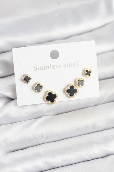 Skygo 316L Steel Zircon Stone Clover Model Women's Earring Set - Tj-Bkp11586