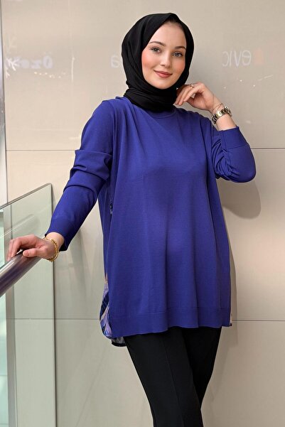 Mahal Crochet Knitwear Leopard Fabric Combination Rayon Tunic