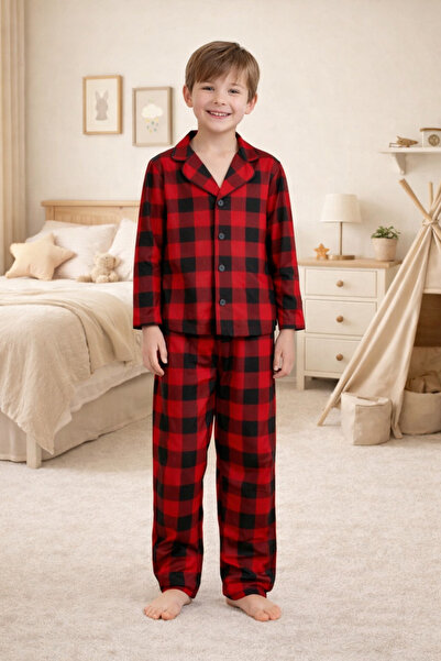 zahider Σετ πιτζάμες από βαμβακερό καρό σουέτ για αγόρια