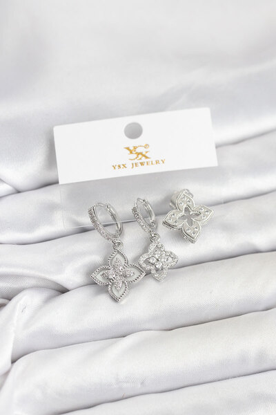 Skygo Brass Silver Color Clover Model Ysx Trio Earring Set - Tj-Bkp11553