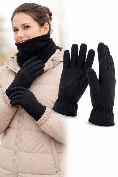 QULAT Kadın Siyah Termal Kışlık Kaliteli Polar Eldiven Aynı Gün Kargolama