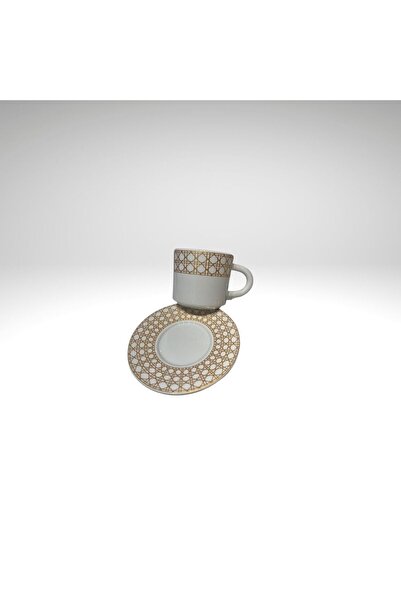 finsera Gold Desenli Beyaz Seramik İkili Çay Kahve Fincan Takımı