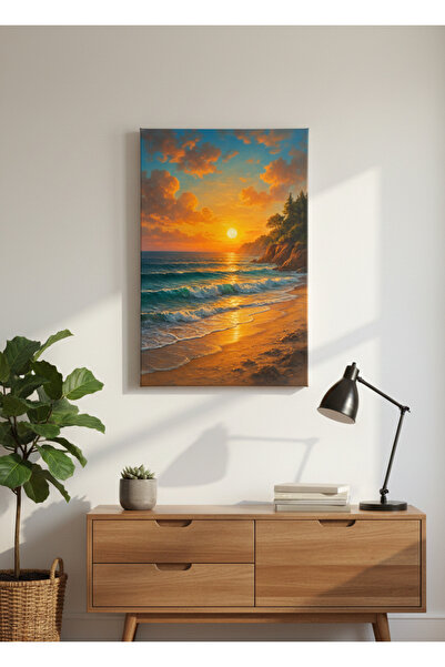 YTD ART DESİGN Gün Batımı ve Sahil Temalı Tablo Dikey Tasarım