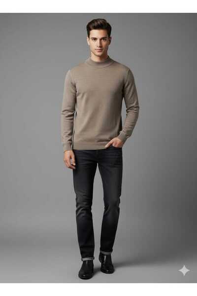 KMKkombin Men's Steel Knitted Slim Fit Plus Size Roll Neck Sports Sweater Eök