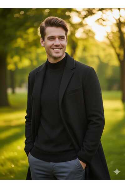 KMKkombin Men's Steel Knitted Slim Fit Plus Size Roll Neck Sports Sweater Eök