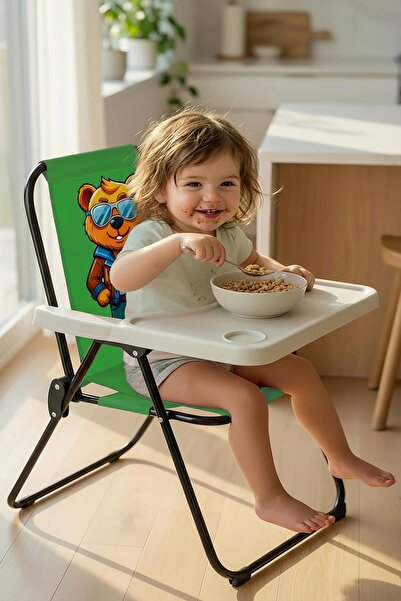 Exent Kids 2–6 Yaş, Maskot Ayı Katlanır Portatif Mama Sandalyesi, Tak-Çıkar M...