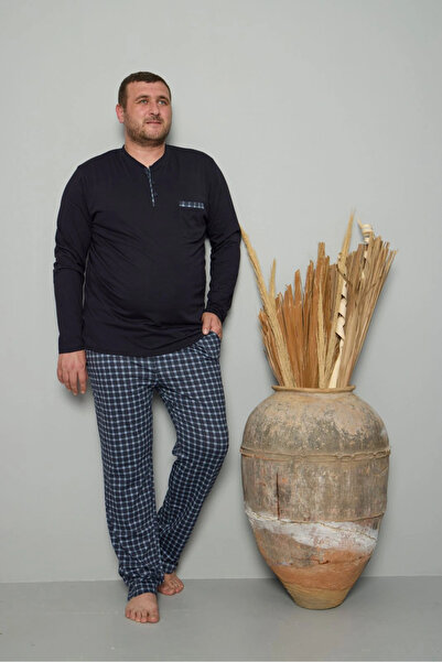 Pijamoni Men's Plus Size Crew Neck Dark Navy Blue Pajama Set