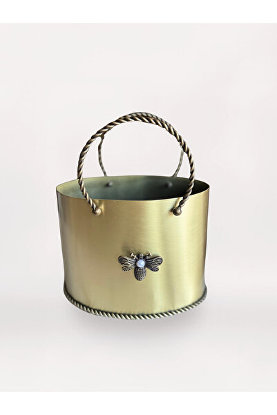 Acarya Design Bakır Renk Demir Dekoratif Saksı – Arı Detaylı