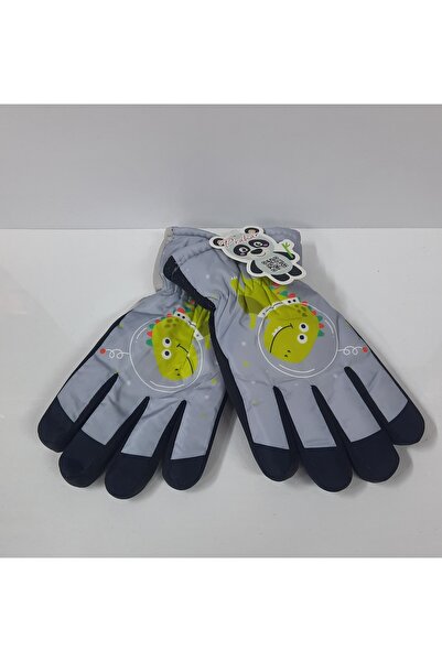 ydn Dino Figürlü Erkek Çocuk Su ve Rüzgar Geçirmez Kar Kayak Eldiveni (8-12 yaş)