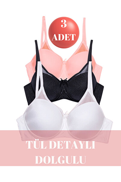 CHARM Tılsım Lingerie 3-Piece Women's Tulle Detailed Padded Bra