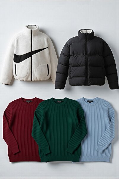 legends butik 4’lü Kışlık Kombin Seti | Çift Taraflı Şişme & Peluş Mont + 3’l...