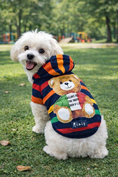 MİNİŞ PET BUTİK Hooded Striped Small Dog Sweatshirt