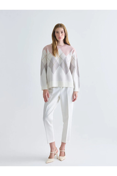 LC Waikiki Lcwaikiki Classic Pink Crew Neck Argyle Pattern Women's Knitwear S...