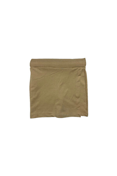 LCETTY Kız Çocuk Bel Lastikli Şort Etek Kompak Penye Bej Rengi Okul Etek