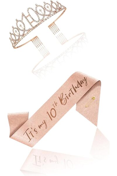 Generic طقم تاج وحزام ساتان لعيد الميلاد العاشر - تاج أنيق وحزام كتف مزخرف لن...