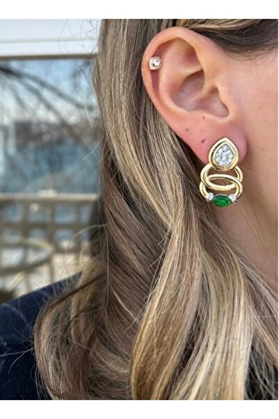 Şöhret takı&aksesuar Vip Brand Equivalent Drop Model Green Emerald Stone Earr...