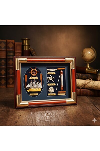 hediyeconcepti Dekoratif Denizcilik Temalı Ahşap Çerçeveli Gemi ve Deniz Düğü...