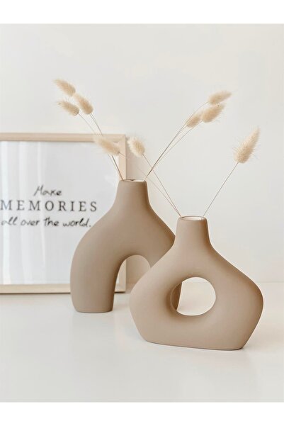 Hestia Home 2'li Amorf Seramik Vazo Seti Çakıltaşı