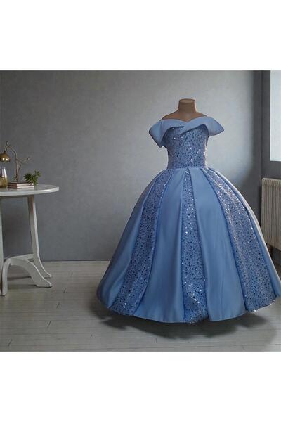 Ege Kostüm Kız Çocuk Madonna yaka Abiye - Gelinlik