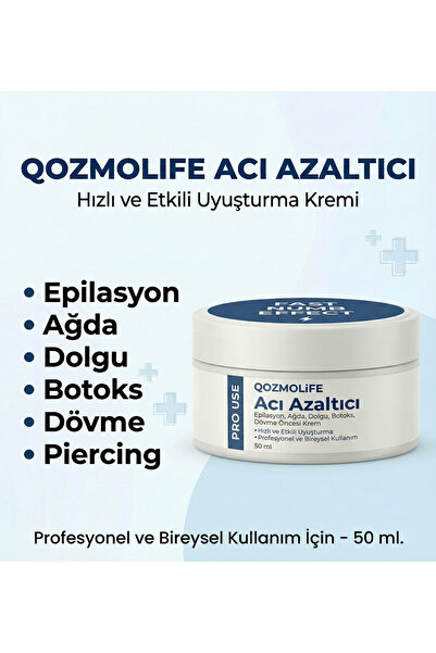 QOZMOLİFE Acı Azaltıcı Epilasyon Ağda Dolgu Botoks Dövme öncesi krem 50 ml