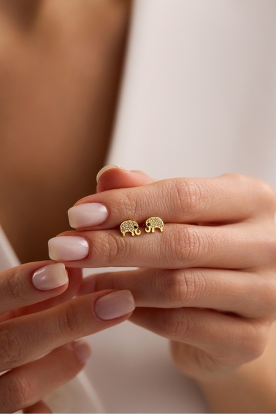 Nereze 925 Ayar Gümüş Gold Kaplama Minimal Fil Küpe