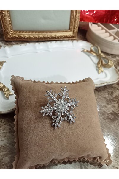 Evo Zirkon Taşlı Gümüş Renk Kar Tanesi Zarif Broş - Yaka İğnesi
