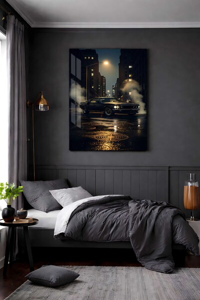 EvoraArt Araba Koleksiyonu:GÜN BATIMINDA KARANLIK ŞİMŞEK Çerçevesiz Temperli ...