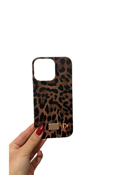 KaffCase İphone 14 Pro Max Kahverengi Uyumlu Leopar Desenli Kılıf