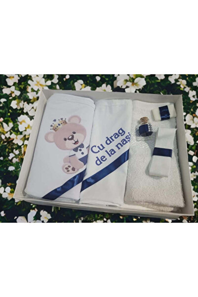 OBSIDION Set trusou botez BASIC - albastru inchis regele Teddy